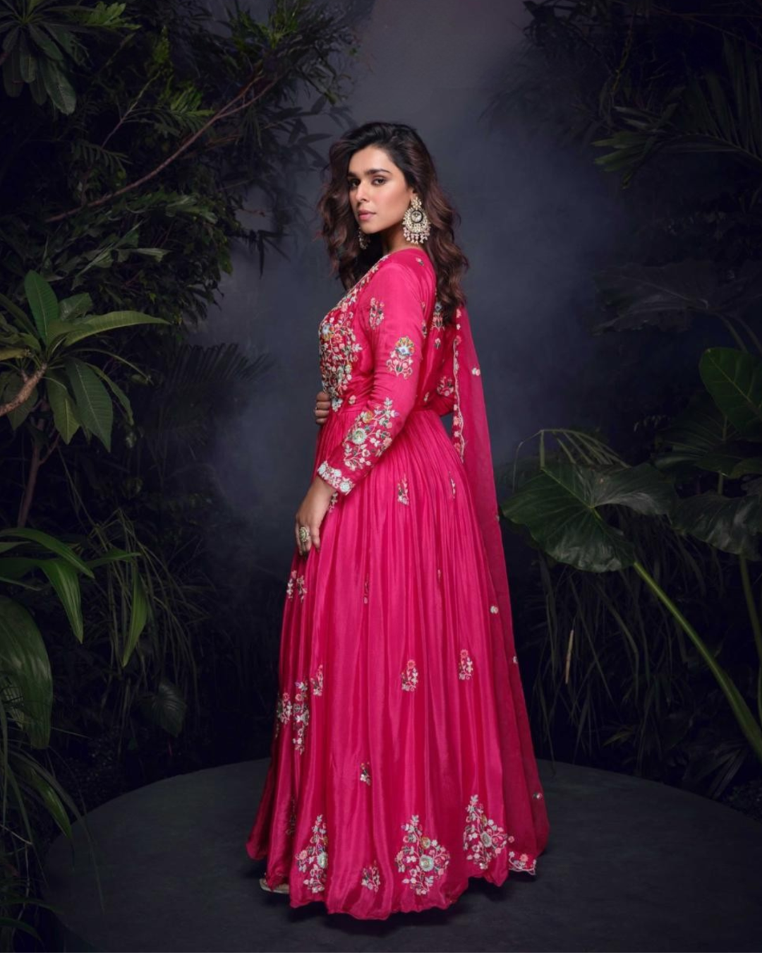 Pink Heavy Embroidered Chinon silk Readymade Anarkali Set