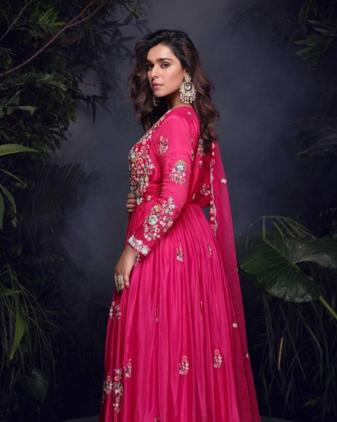 Pink Heavy Embroidered Chinon silk Readymade Anarkali Set