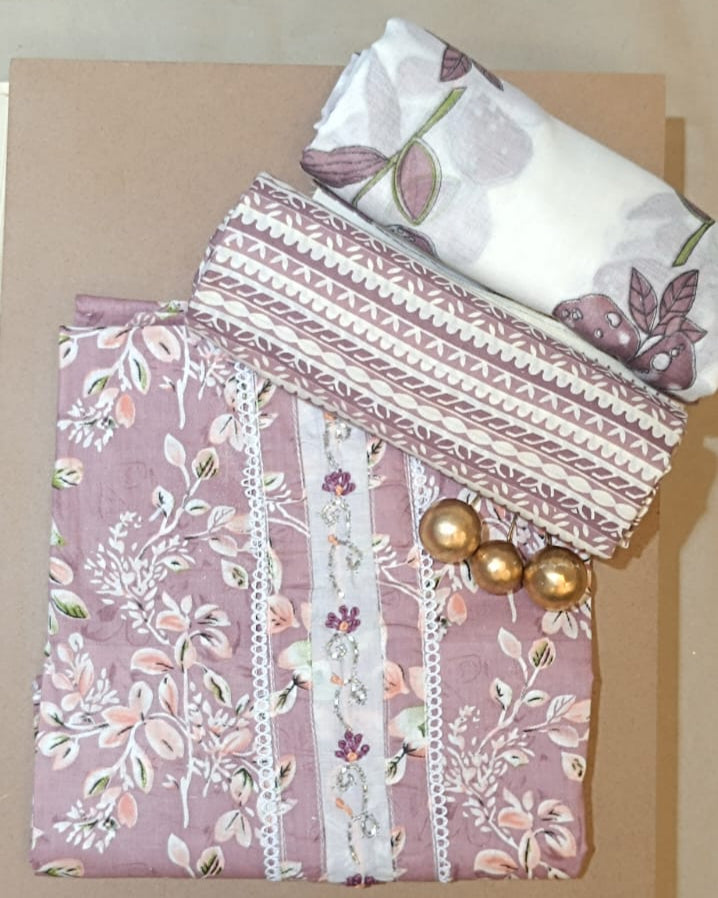 Baby Pink Mal Cotton printed fabric Unstitched Salwar Suit