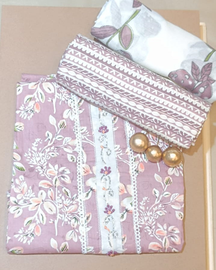 Baby Pink Mal Cotton printed fabric Unstitched Salwar Suit