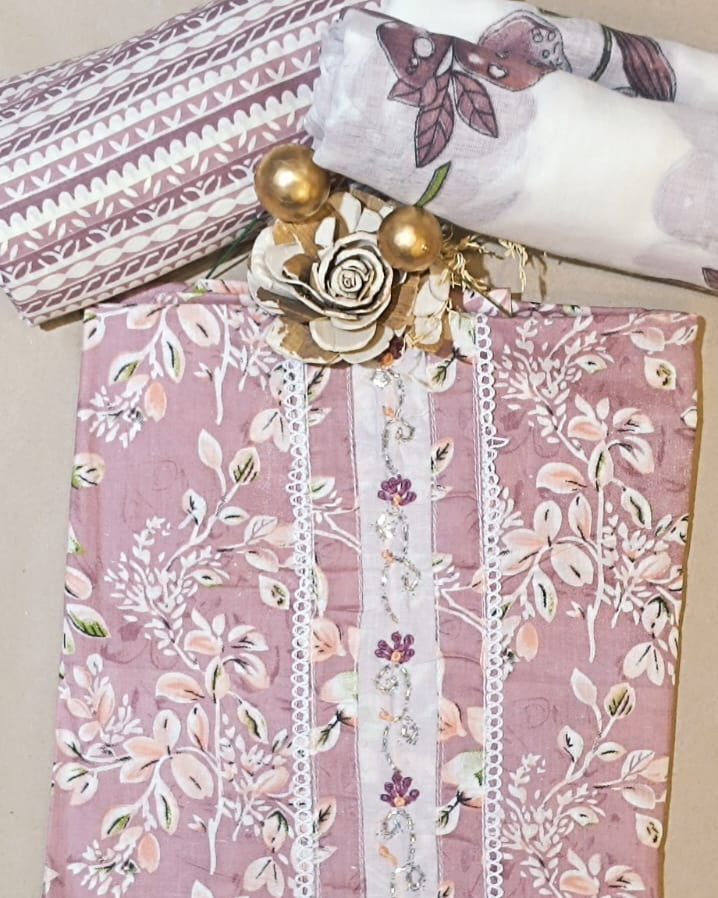 Baby Pink Mal Cotton printed fabric Unstitched Salwar Suit