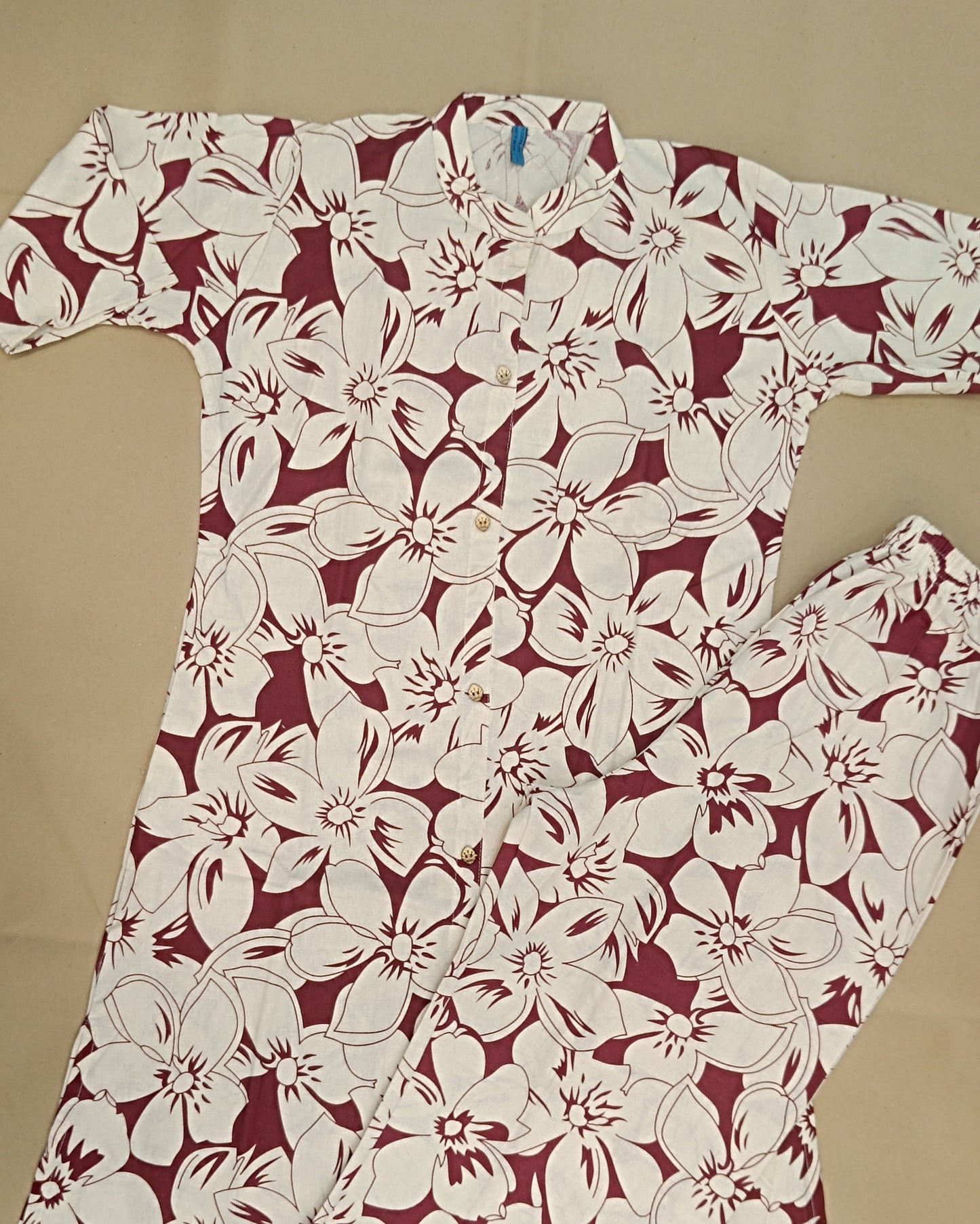 Maroon Printed Cotton Flex Ready Made Co-ord Set