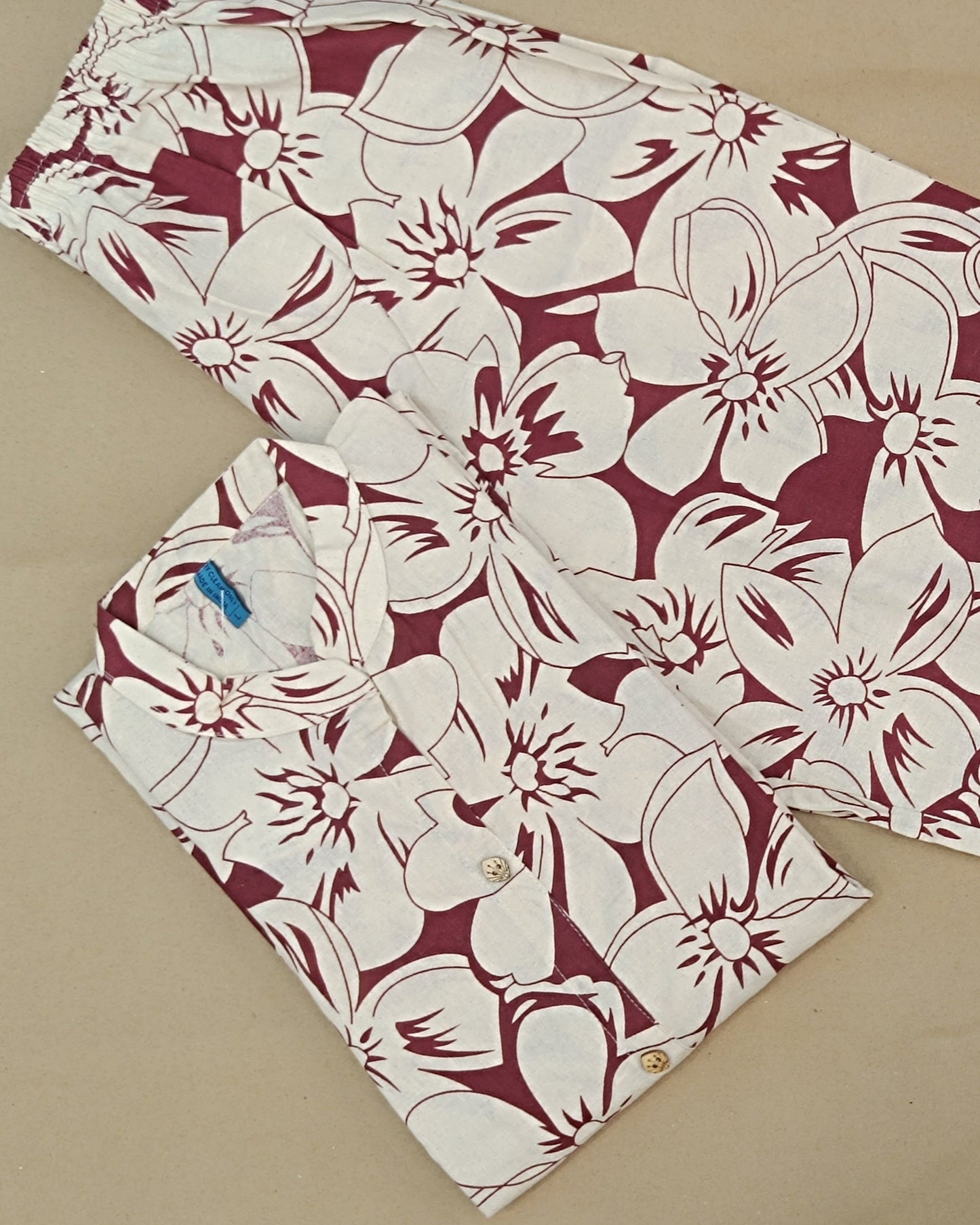 Maroon Printed Cotton Flex Ready Made Co-ord Set