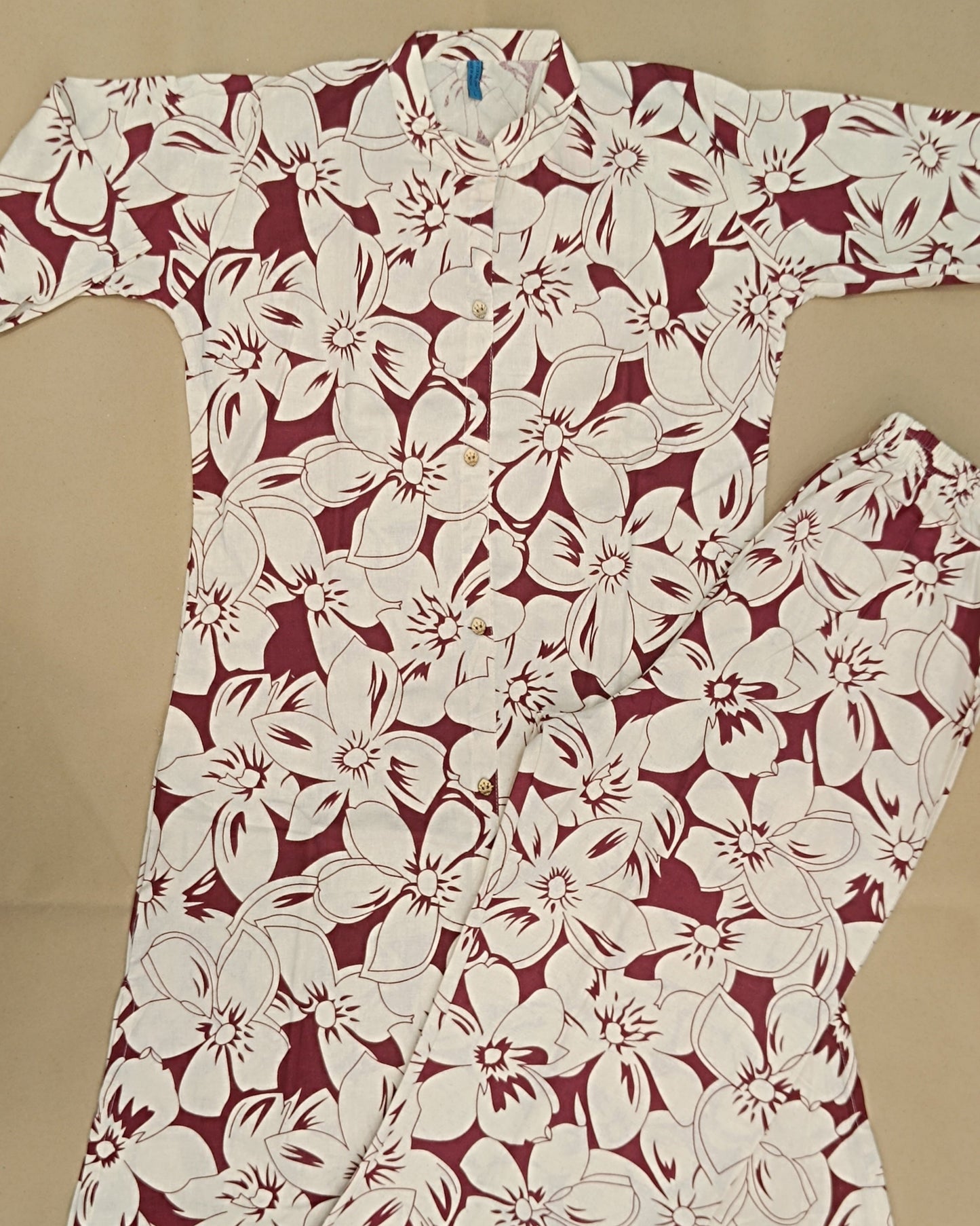 Maroon Printed Cotton Flex Ready Made Co-ord Set