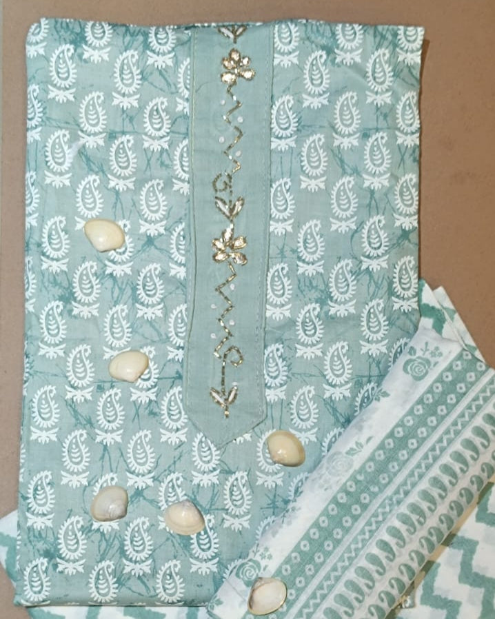 Light Sky Blue Mal Cotton printed fabric Unstitched Salwar Suit