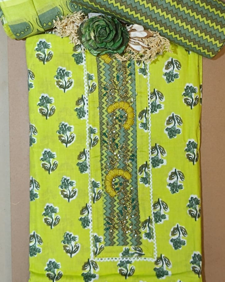 Light Green Mal Cotton printed fabric Unstitched Salwar Suit