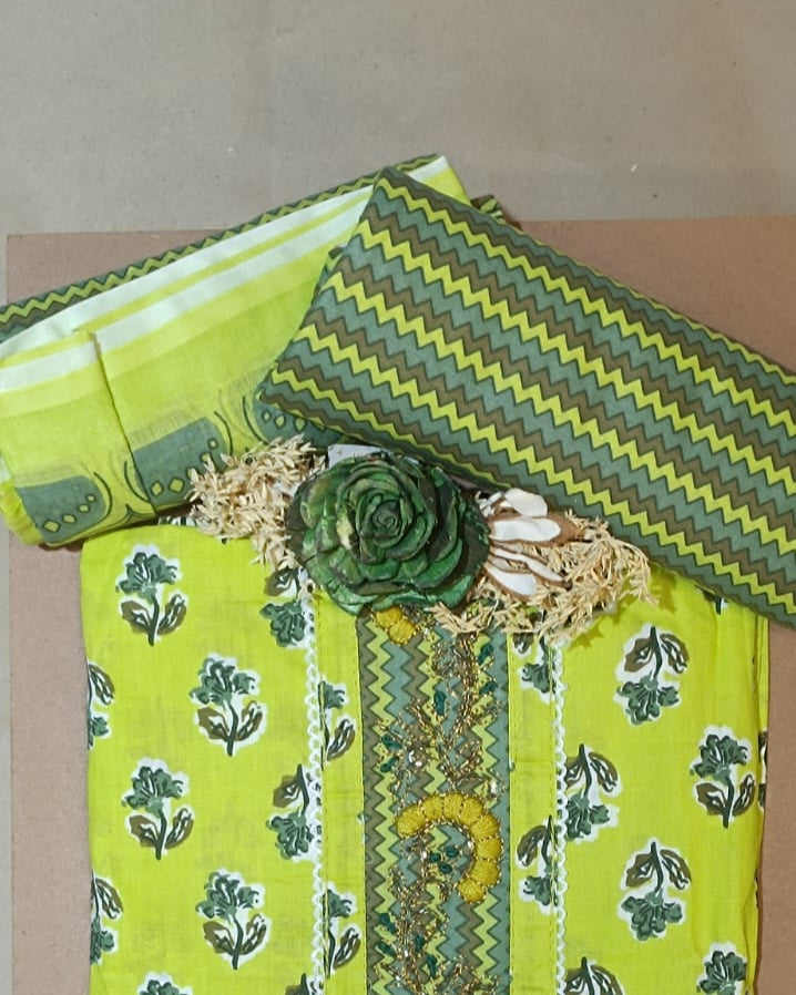 Light Green Mal Cotton printed fabric Unstitched Salwar Suit