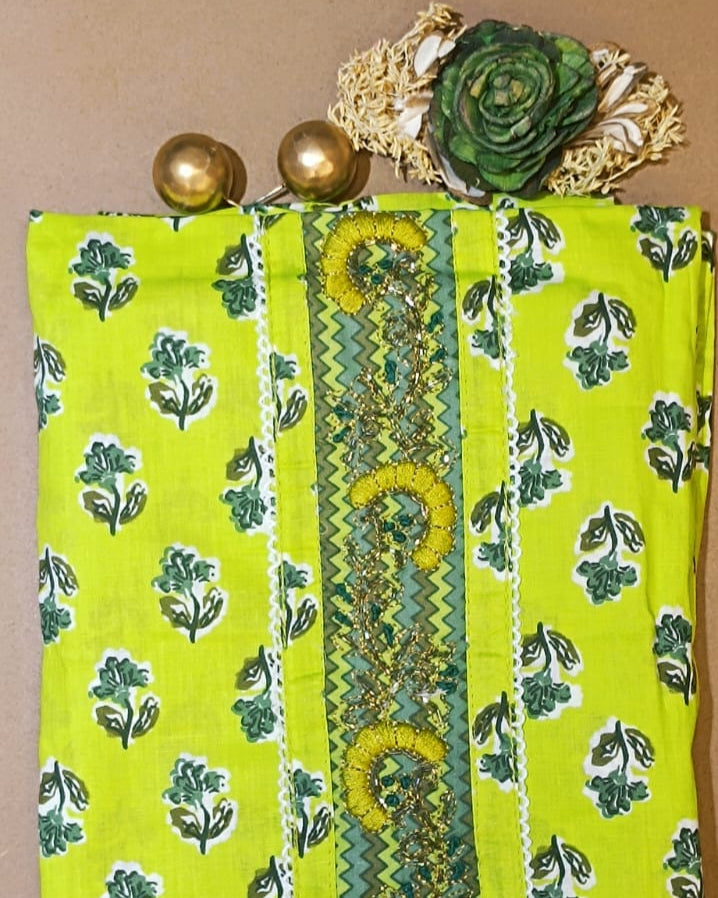 Light Green Mal Cotton printed fabric Unstitched Salwar Suit