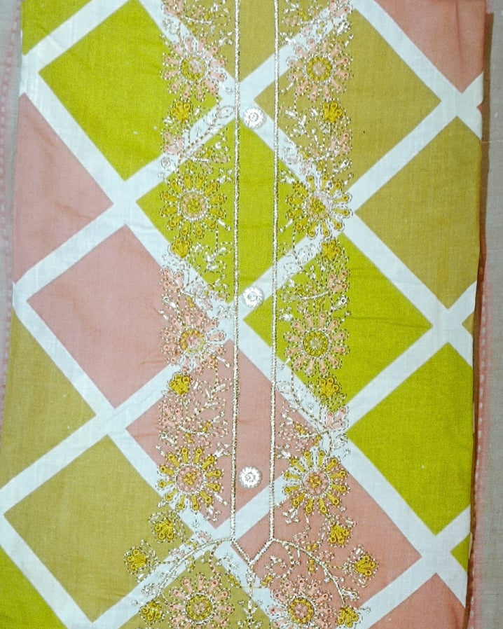 Yellow And Light Pink Mal Cotton printed fabric Unstitched Salwar Suit