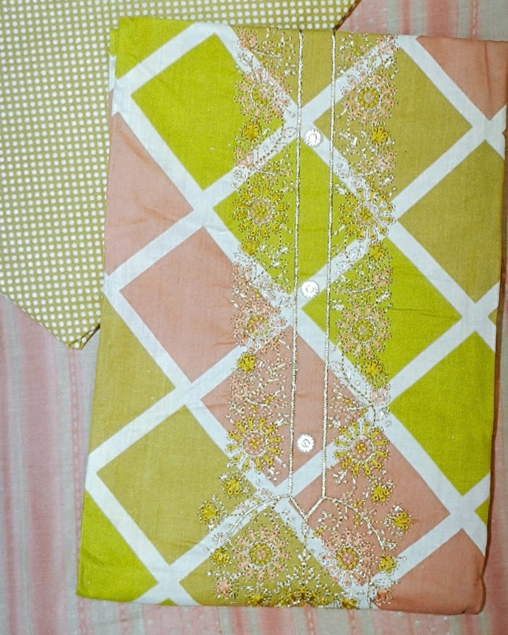 Yellow And Light Pink Mal Cotton printed fabric Unstitched Salwar Suit