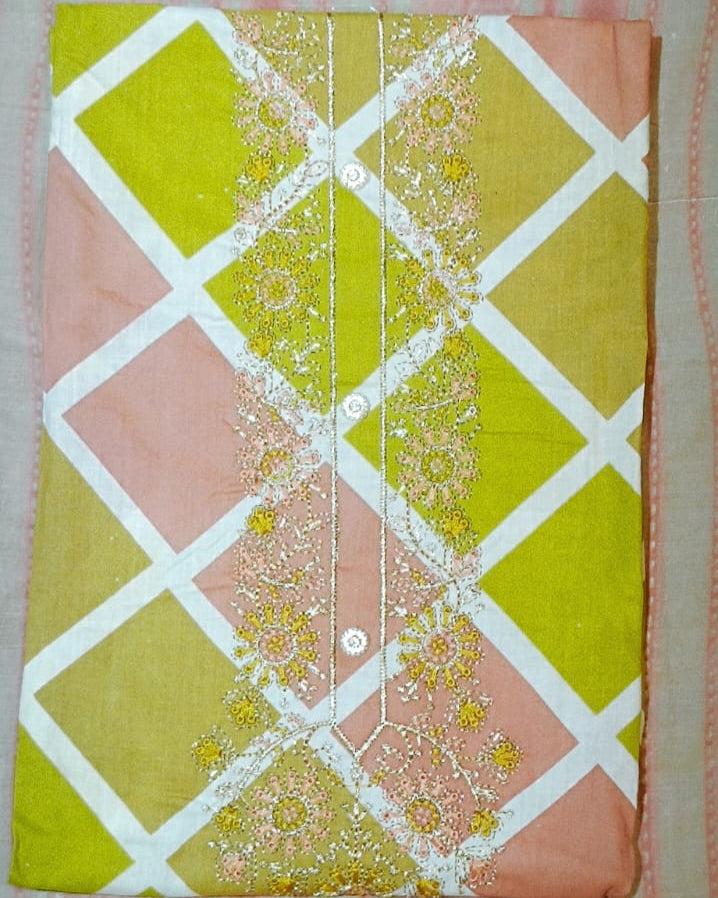 Yellow And Light Pink Mal Cotton printed fabric Unstitched Salwar Suit