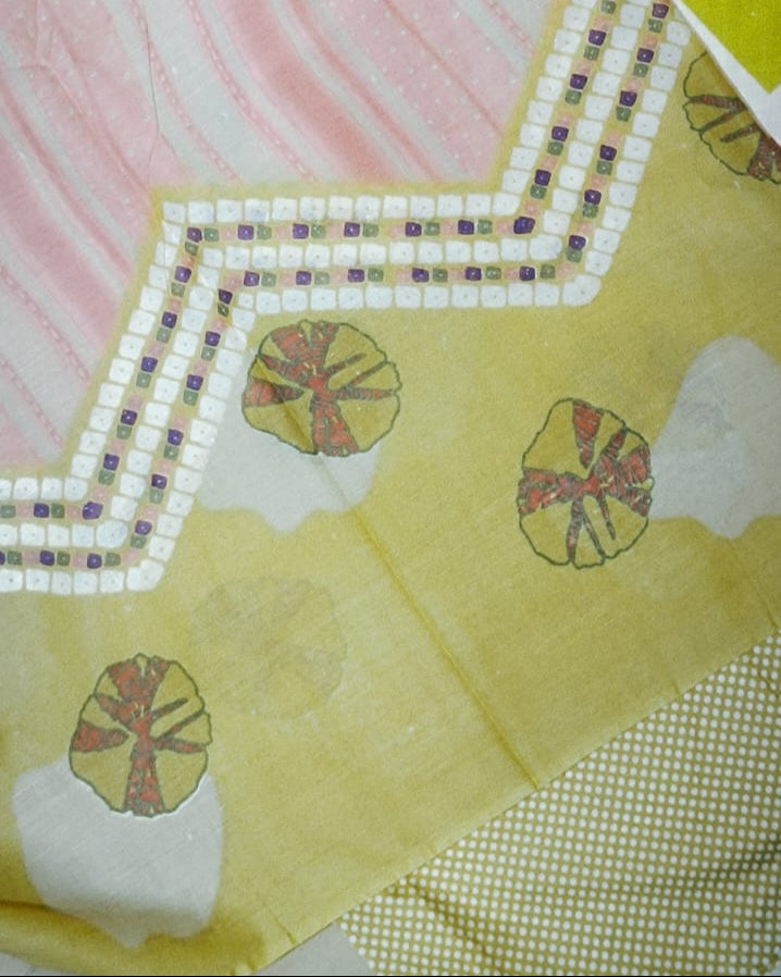 Yellow And Light Pink Mal Cotton printed fabric Unstitched Salwar Suit
