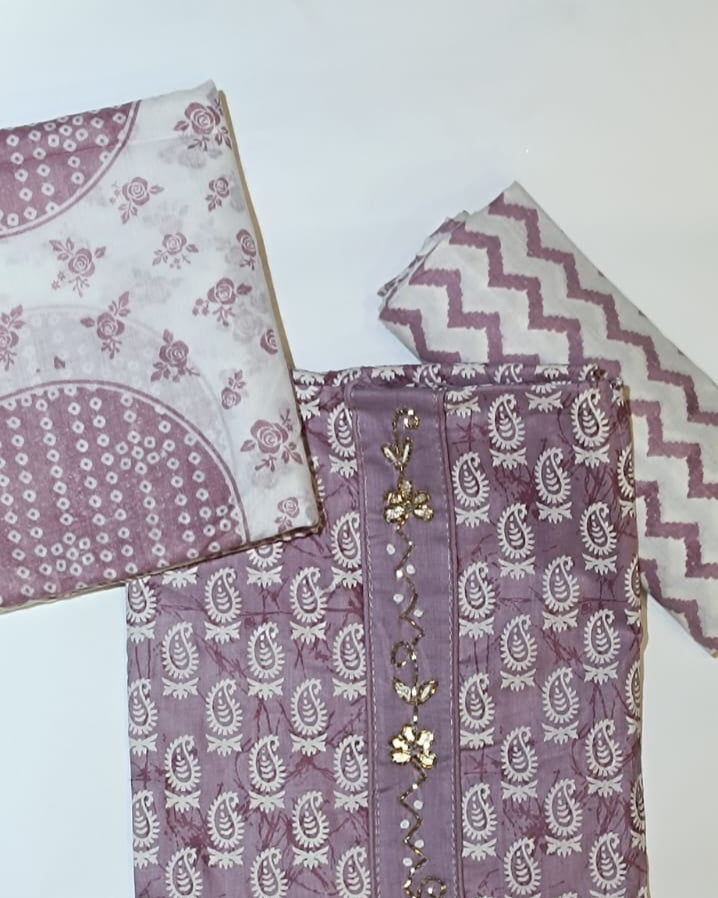 Purple Mal Cotton printed fabric Unstitched Salwar Suit