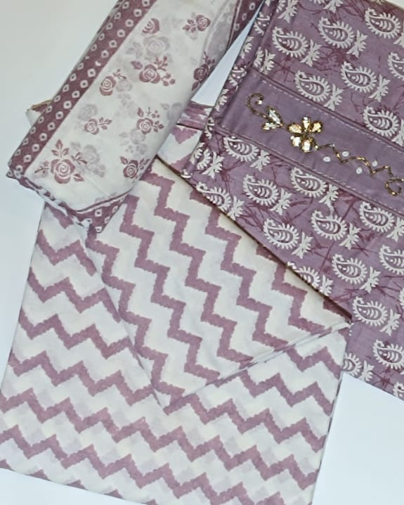 Purple Mal Cotton printed fabric Unstitched Salwar Suit
