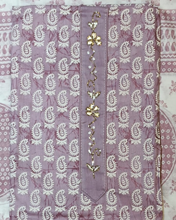 Purple Mal Cotton printed fabric Unstitched Salwar Suit