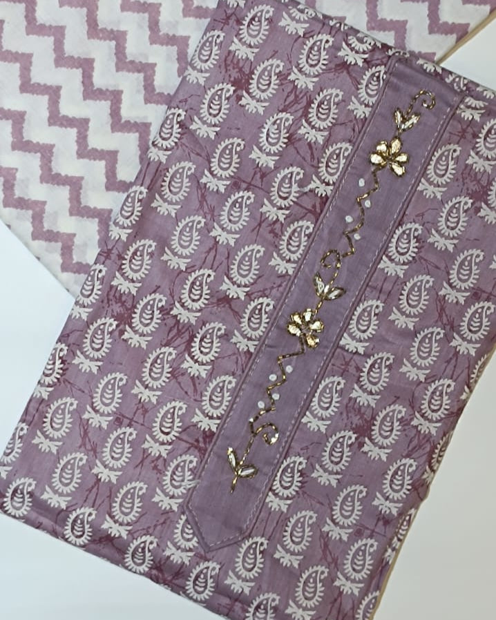 Purple Mal Cotton printed fabric Unstitched Salwar Suit