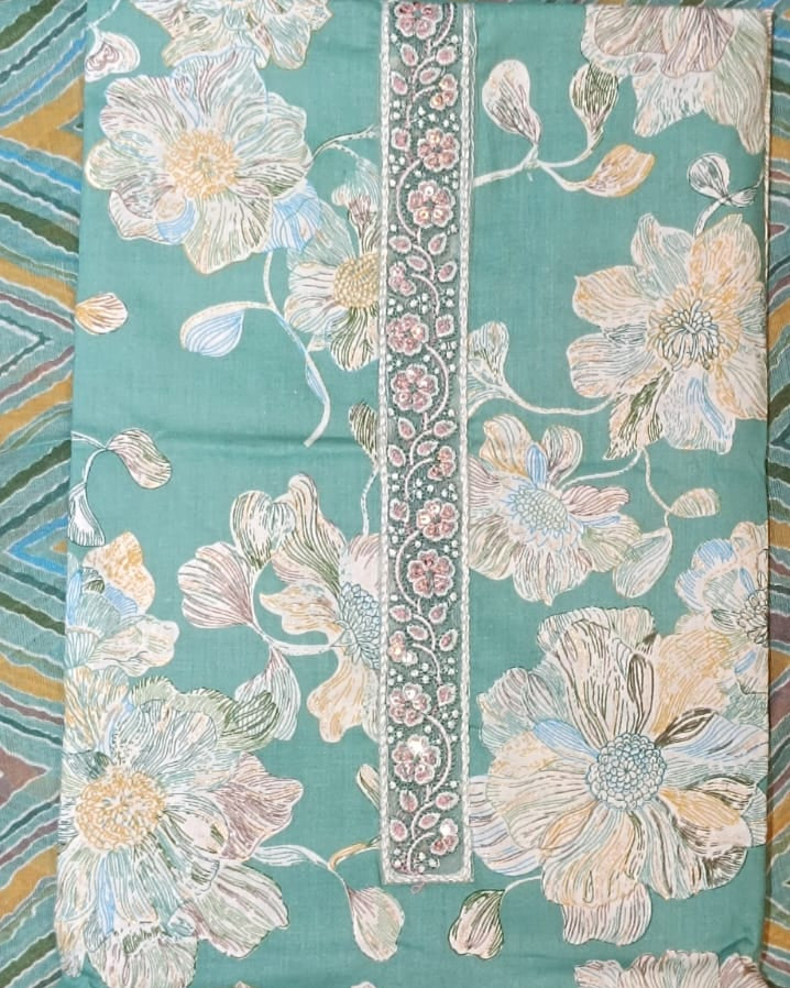 Sea Green Mal Cotton printed fabric Unstitched Salwar Suit
