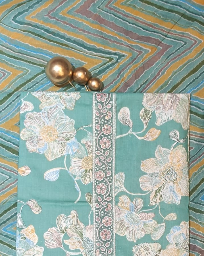 Sea Green Mal Cotton printed fabric Unstitched Salwar Suit