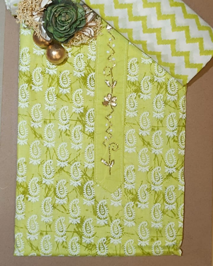 Light Yellow Mal Cotton printed fabric Unstitched Salwar Suit