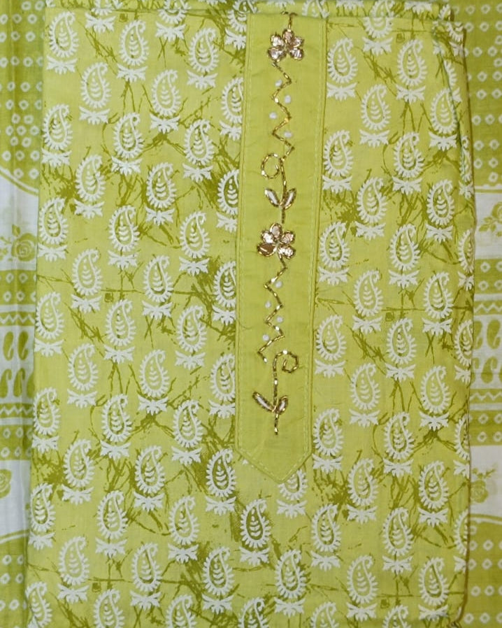 Light Yellow Mal Cotton printed fabric Unstitched Salwar Suit