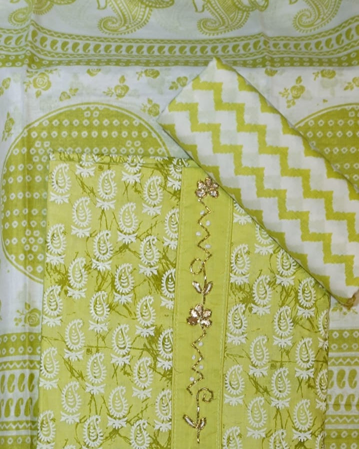 Light Yellow Mal Cotton printed fabric Unstitched Salwar Suit