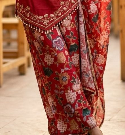 Crimson Red Printed Kurta Set