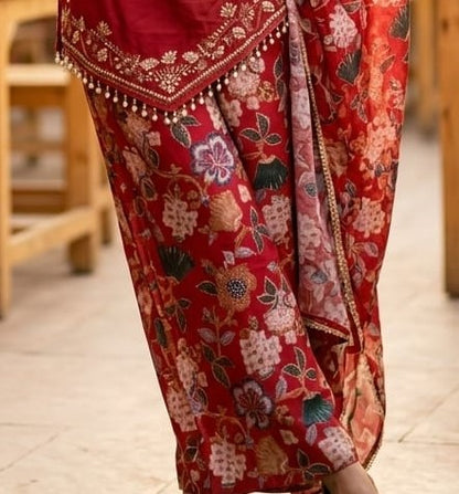 Crimson Red Printed Kurta Set