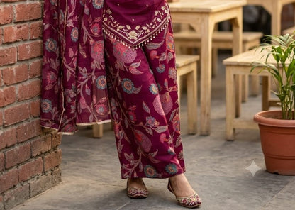 Elegant Wine-Purple Printed Kurta Set