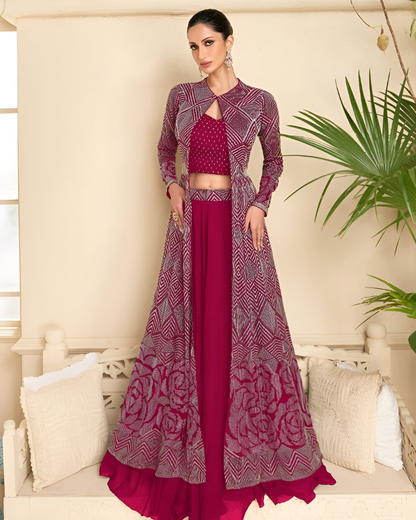 Pink Embroidered Heavy Real Georgette Readymade Lehenga