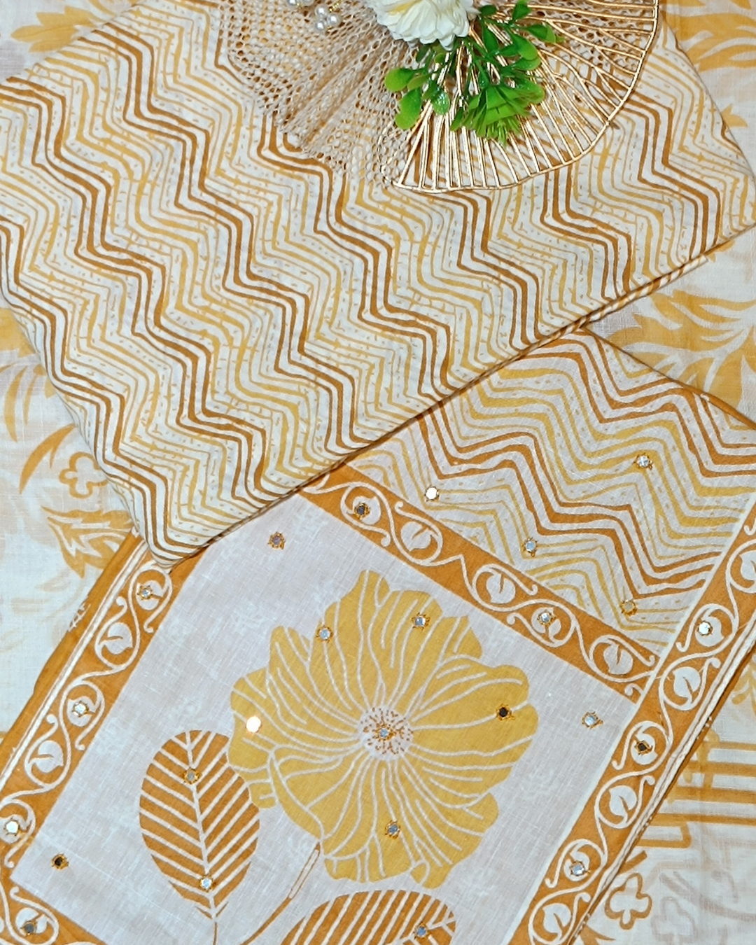 Light Yellow Mal Cotton printed fabric Unstitched Salwar Suit