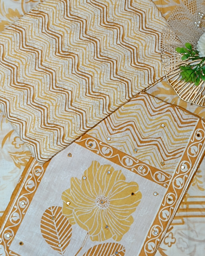 Light Yellow Mal Cotton printed fabric Unstitched Salwar Suit