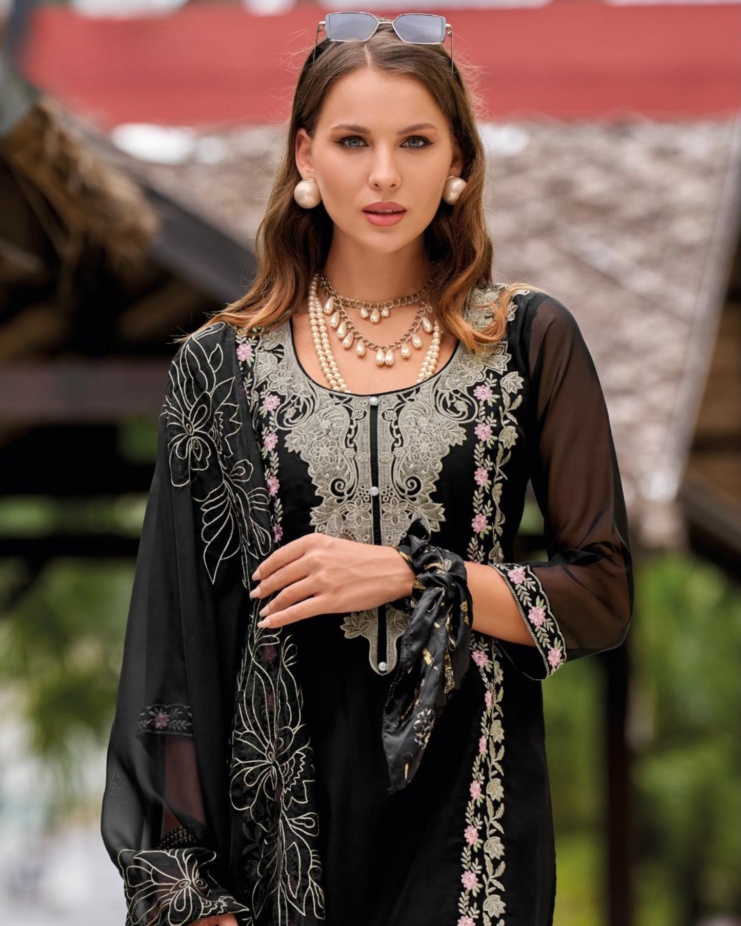 Black Embroidered Organza Fabric Readymade Pakistani Salwar Suit
