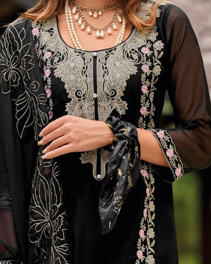 Black Embroidered Organza Fabric Readymade Pakistani Salwar Suit