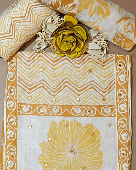 Light Yellow Mal Cotton printed fabric Unstitched Salwar Suit