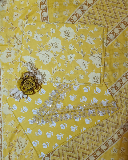 Light Yellow Mal Cotton printed fabric Unstitched Salwar Suit