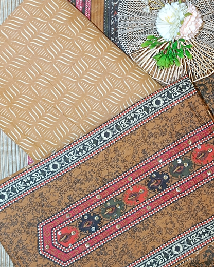 Mustard Yellow And Brown Mal Cotton printed fabric Unstitched Salwar Suit