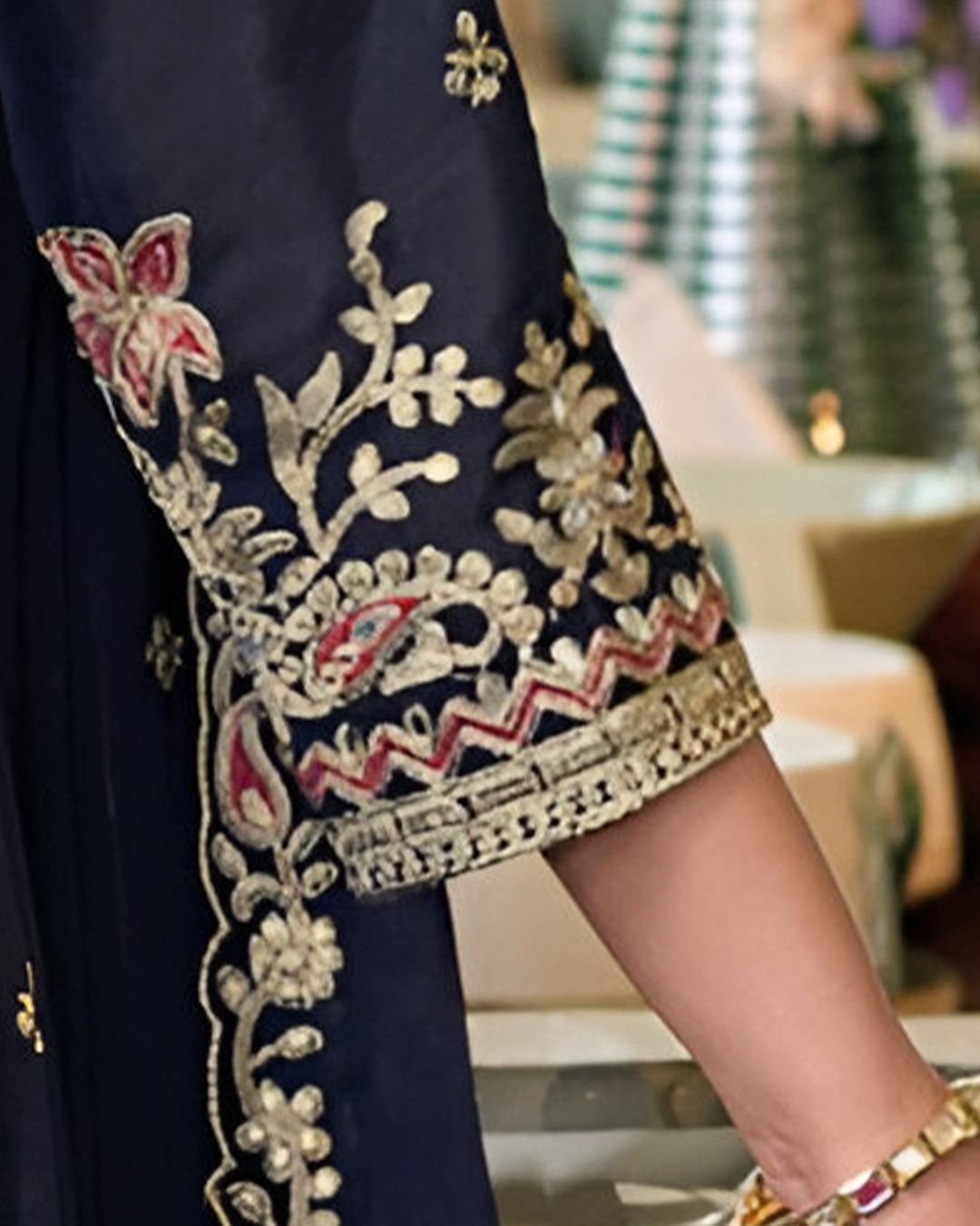 Dark Blue Embroidered Heavy Chinon Readymade Sharara Set