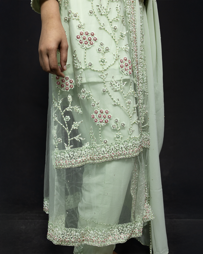 Pista Green Heavy Embroidered Georgette Readymade Pakistani Salwar Suit