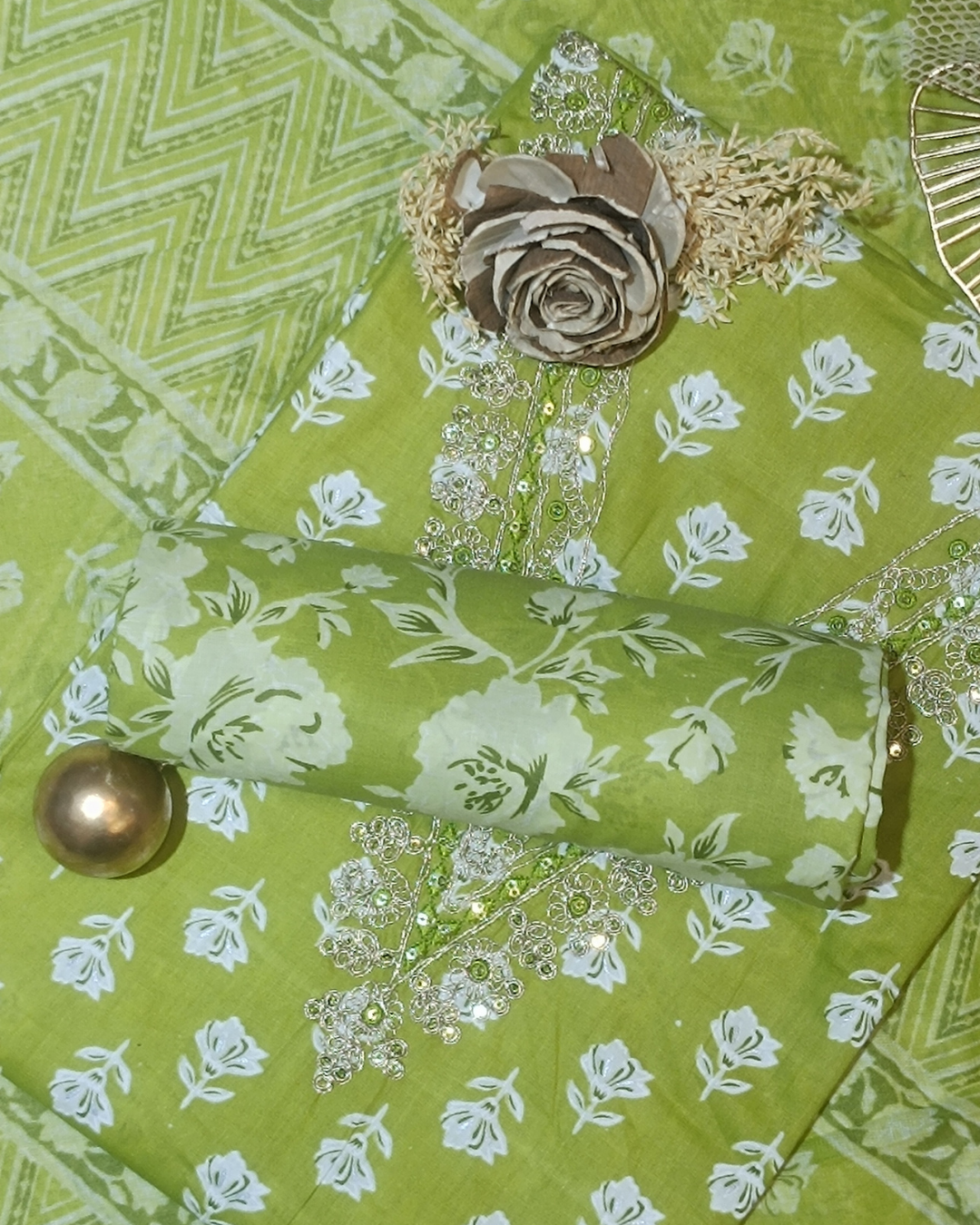 Light Green Mal Cotton printed fabric Unstitched Salwar Suit