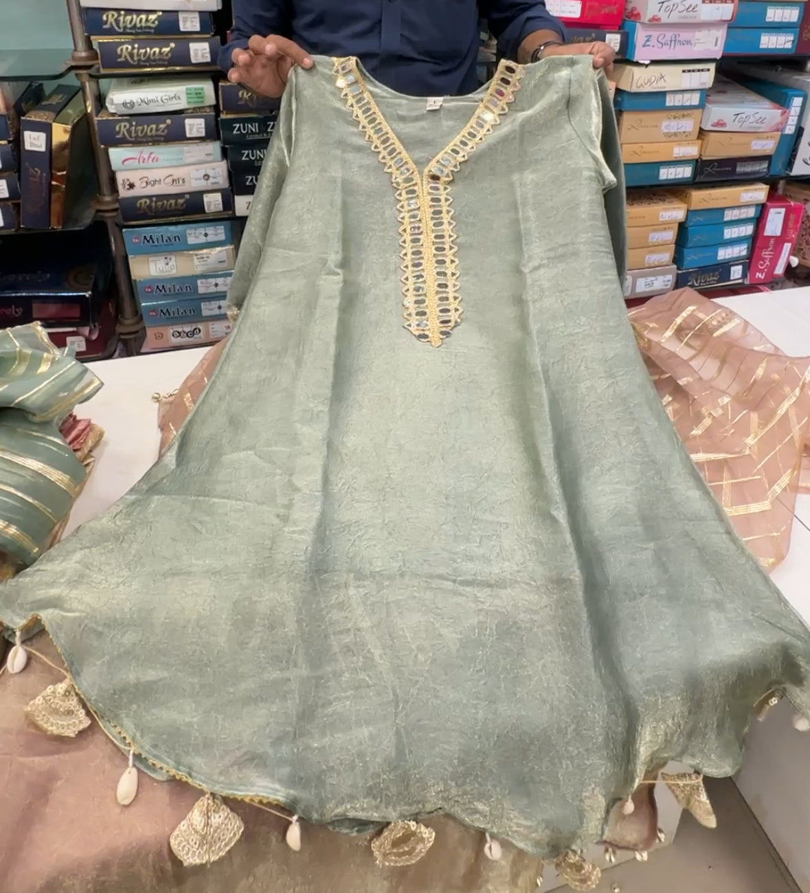 Glass Fabric Mirror work Cordset with dupatta