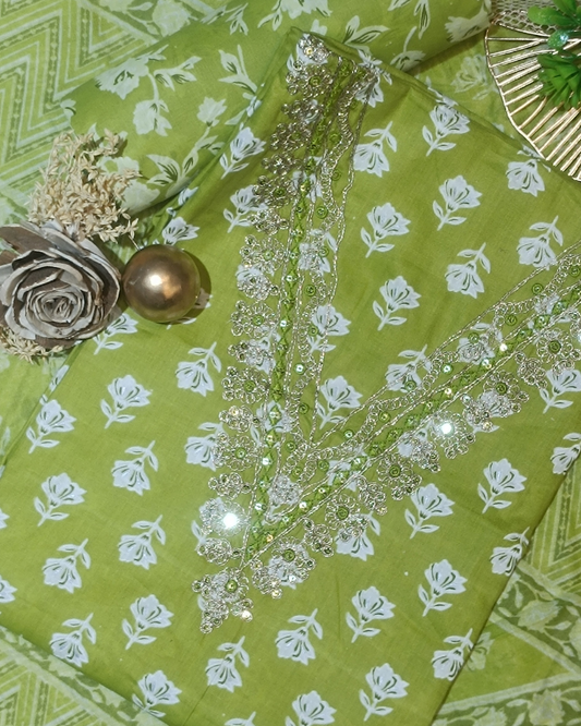 Light Green Mal Cotton printed fabric Unstitched Salwar Suit