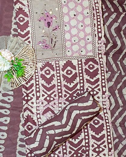 Purple Mal Cotton printed fabric Unstitched Salwar Suit
