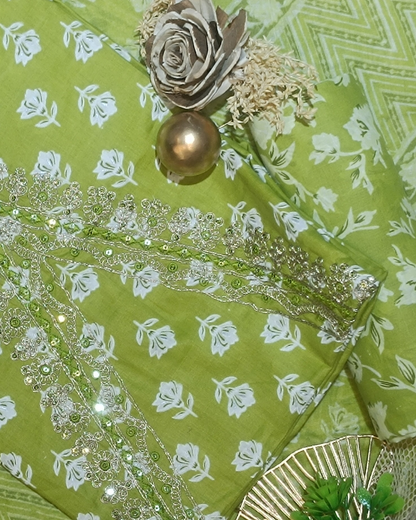 Light Green Mal Cotton printed fabric Unstitched Salwar Suit