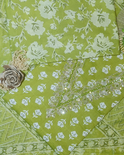 Light Green Mal Cotton printed fabric Unstitched Salwar Suit