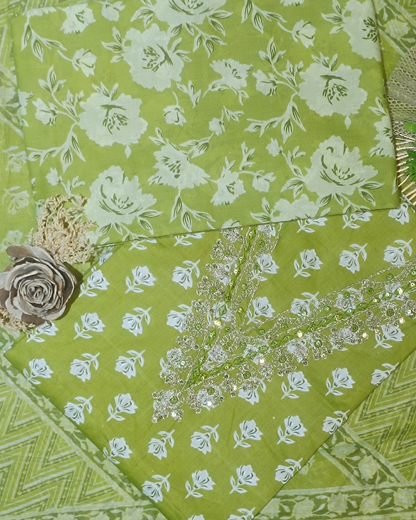 Light Green Mal Cotton printed fabric Unstitched Salwar Suit
