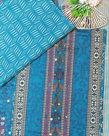 Light Sky Blue Mal Cotton printed fabric Unstitched Salwar Suit