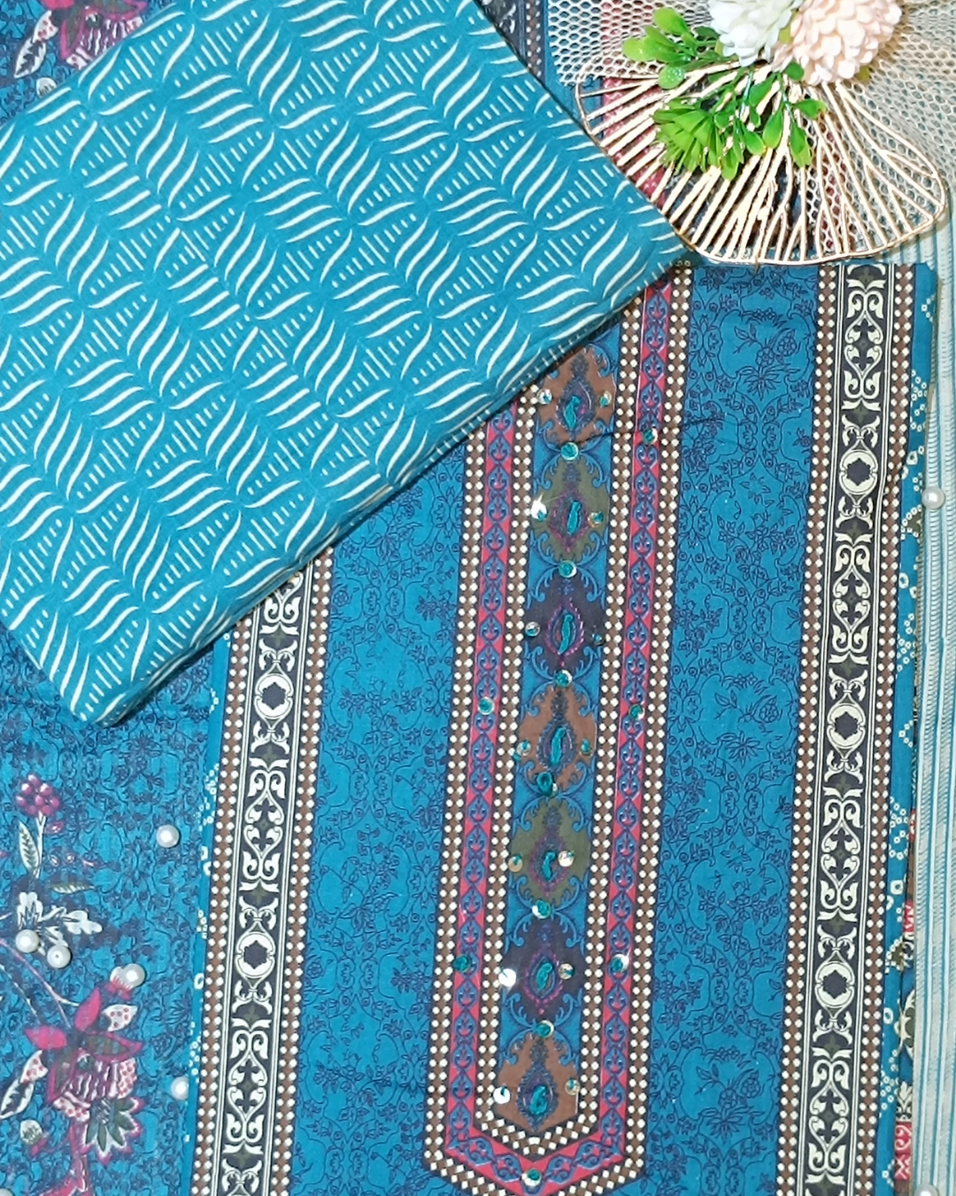 Light Sky Blue Mal Cotton printed fabric Unstitched Salwar Suit