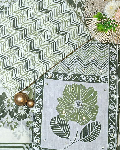 Green And White Mal Cotton printed fabric Unstitched Salwar Suit