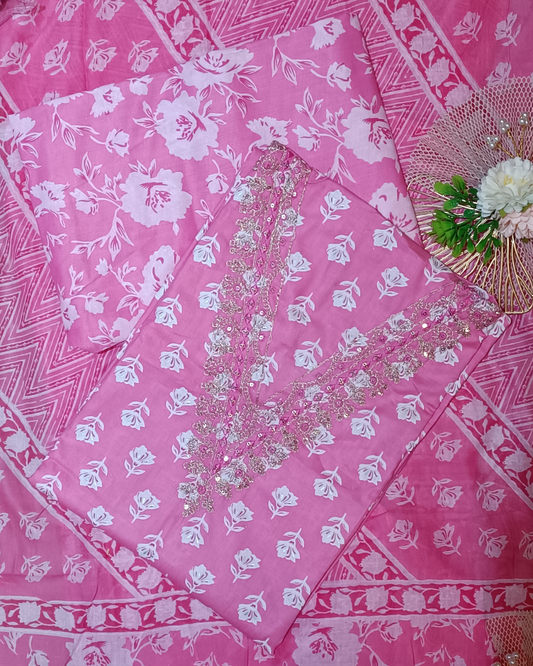 Pink Mal Cotton printed fabric Unstitched Salwar Suit