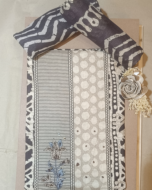 Black And Grey Mal Cotton printed fabric Unstitched Salwar Suit